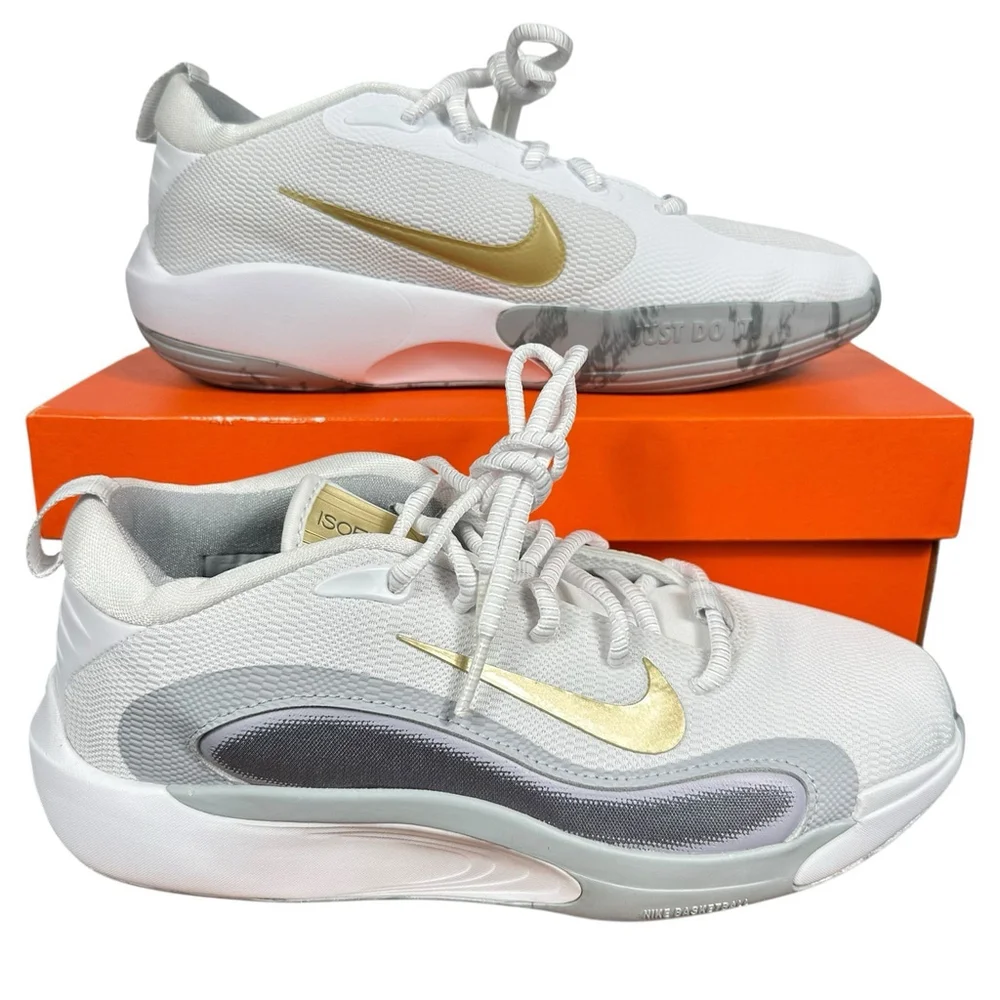 Nike ISOFLY GS Youth Basketball Hoop Shoes White Gold Youth Size 6.5